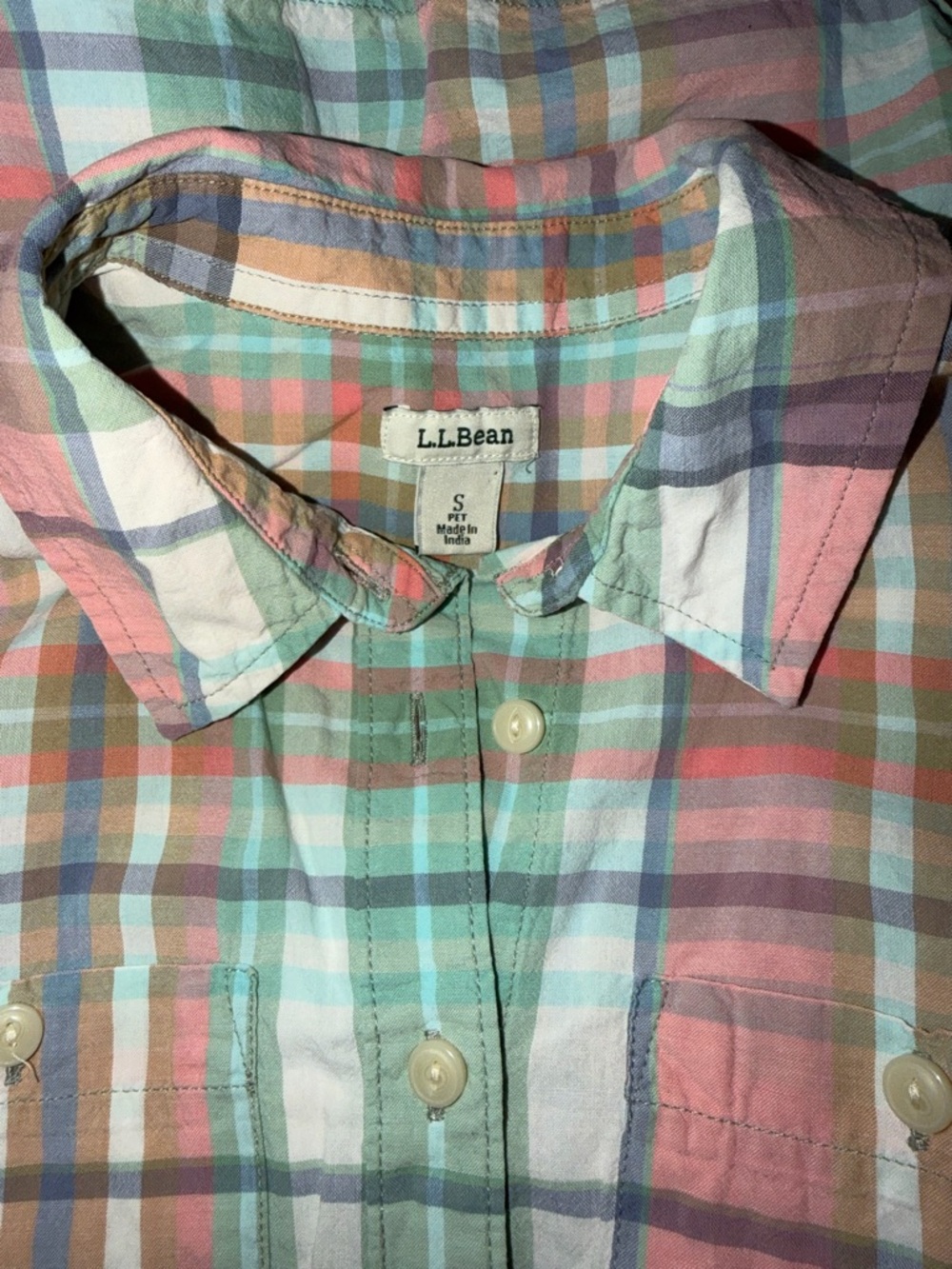 VGUC L.L. Bean Pastel Plaid Button-Down Roll Tab Sleeve Casual Shirt - Picture 3 of 8